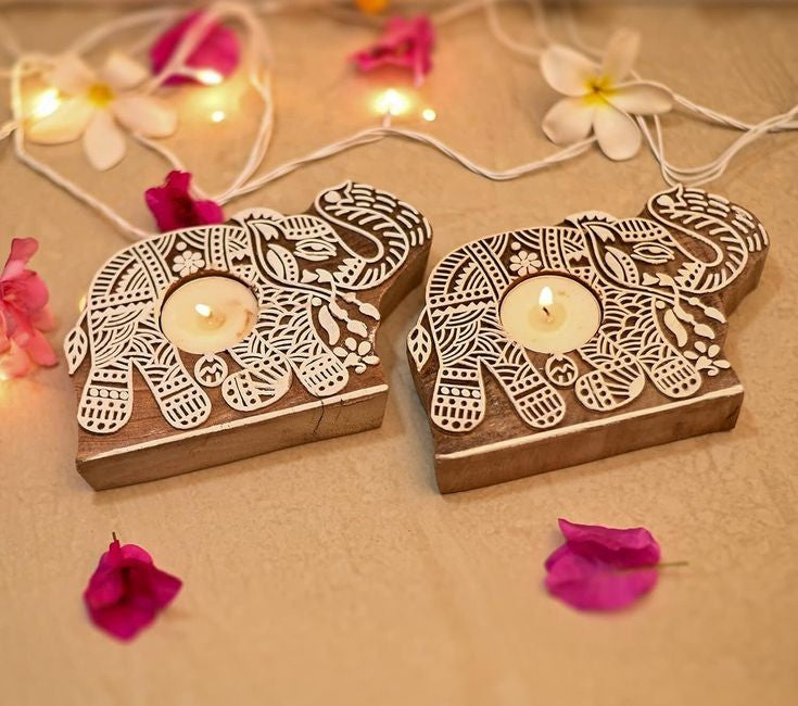 Set Of 2 Elephant  with fragranced tea light candle holder