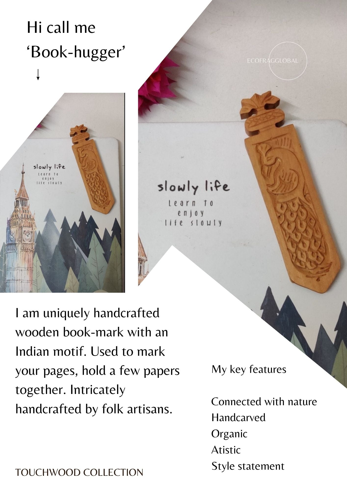 Mayure Bookmark- page-hugger/wood-handcarved