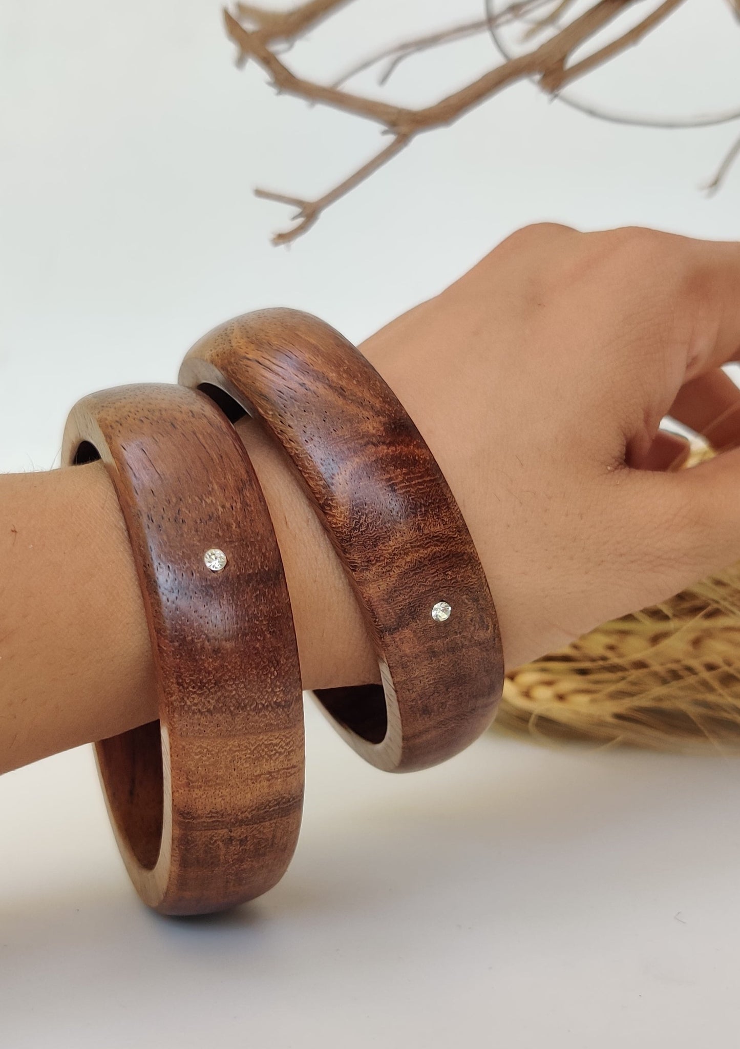 EcoWood Bangles with zirconia- wood/handmade